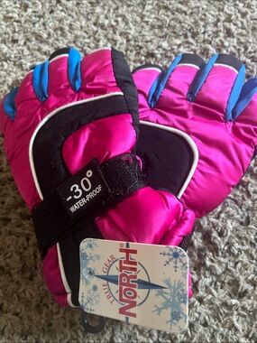 -30° Waterproof Kids Winter Gloves in Hot Pink and Blue